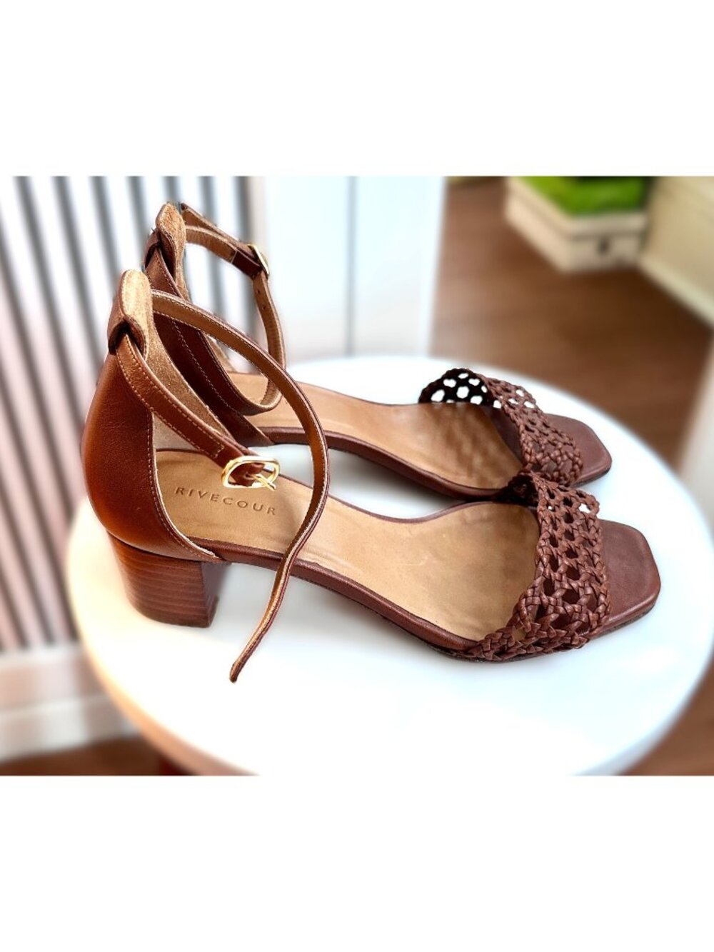 Rivecour Numéro 890 Cognac Genuine Leather Block Heeled Sandals EU 36/US 6 - Picture 6 of 8